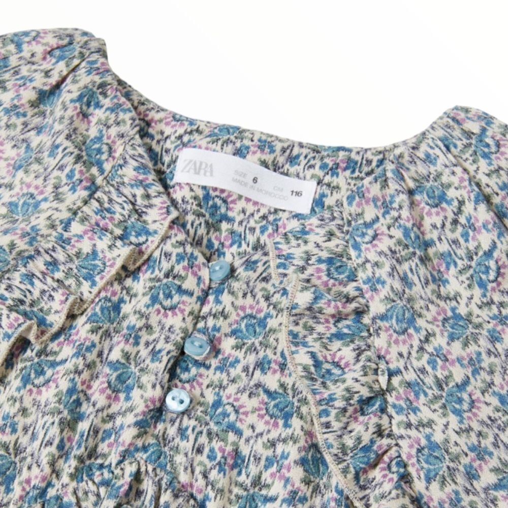 ZARA Kids | Mid-Turquoise | RUFFLED FLORAL DRESS - Picture 4 of 10